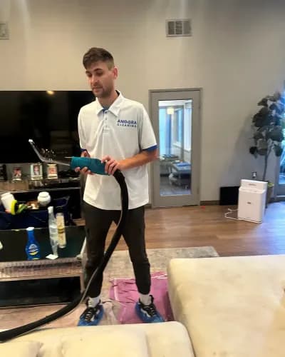 Professional $210°\text{F}$ steam extraction for armchairs, recliners, and upholstered dining chairs. Deep oil, spill, and odor removal. Dries fast.